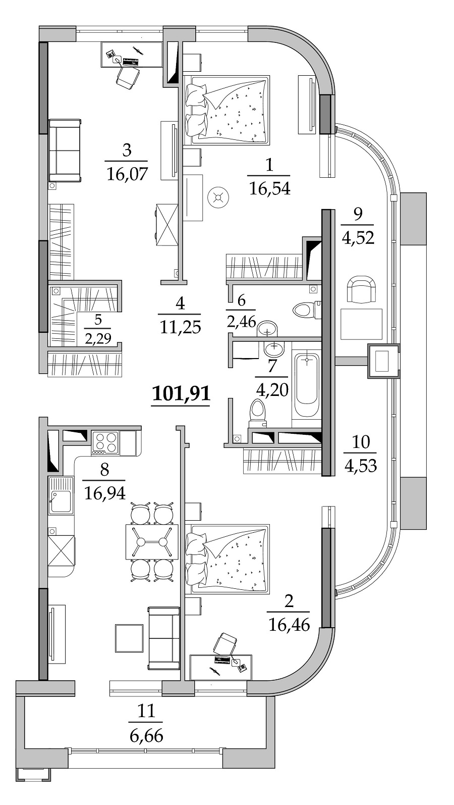 3-кімнатна 108.6 м² в Мкрн Таїровські сади від 20 150 грн/м², с. Лиманка