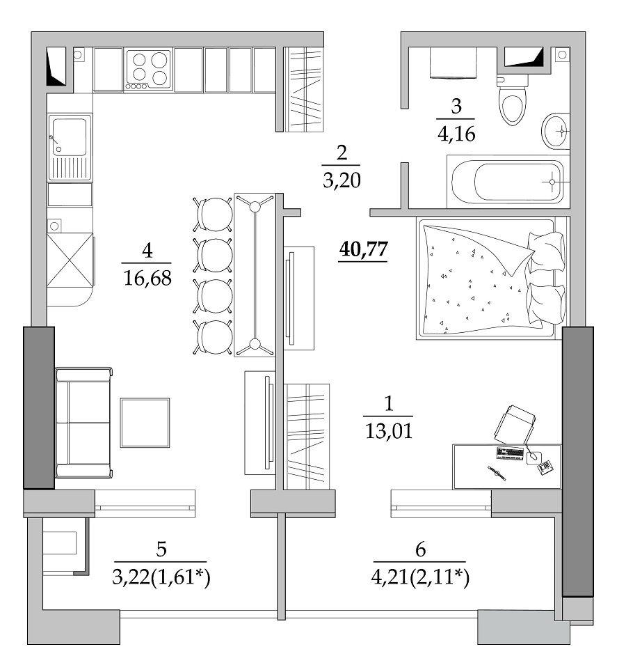 Студія 40.77 м² в Мкрн Таїровські сади від 19 600 грн/м², с. Лиманка