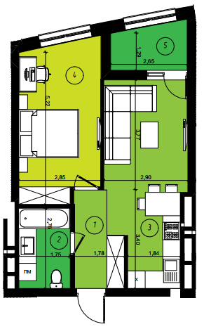 1-комнатная 46.51 м² в ЖК Парус Smart от 23 200 грн/м², Львов