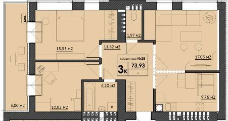 3-комнатная 73.93 м² в ЖК Park Residence от 24 600 грн/м², с. Софиевская Борщаговка