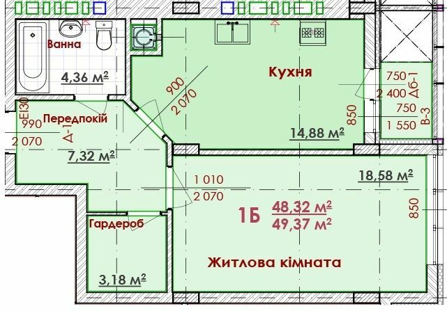 1-комнатная 49.37 м² в ЖК Соняшник от 16 300 грн/м², Львов