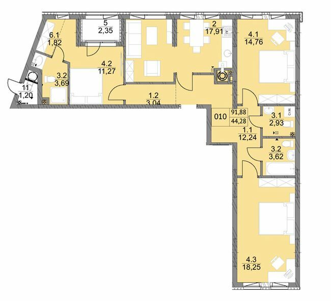 3-комнатная 91.88 м² в ЖК Яркий Львов от 19 100 грн/м², Львов