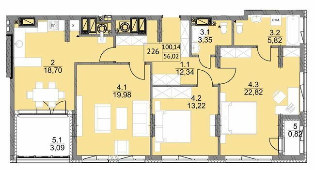 3-комнатная 100.14 м² в ЖК Яркий Львов от 22 850 грн/м², Львов