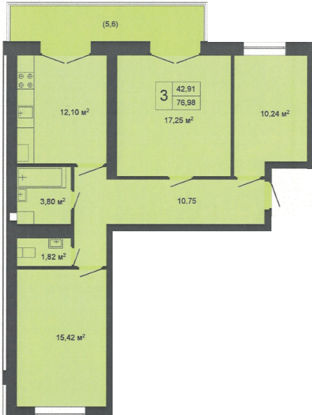 3-комнатная 76.98 м² в ЖК Кленовий Парк от 13 400 грн/м², г. Трускавец