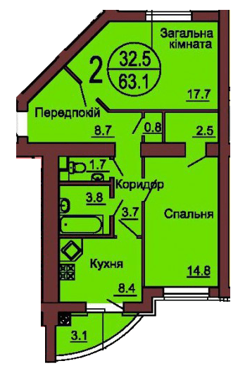 2-комнатная 63.1 м² в ЖК София Клубный от 26 000 грн/м², с. Софиевская Борщаговка