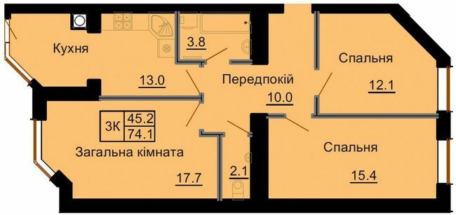 3-комнатная 74.1 м² в ЖК София Клубный от 24 000 грн/м², с. Софиевская Борщаговка