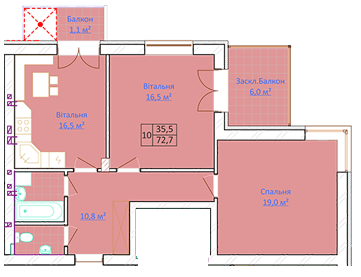 2-комнатная 72.7 м² в КД Довбуш от 22 300 грн/м², г. Трускавец