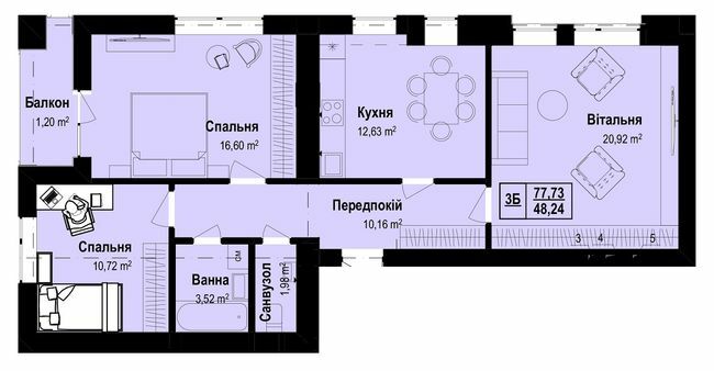 3-кімнатна 77.73 м² в ЖК Vlasna від 23 000 грн/м², с. Ходосівка