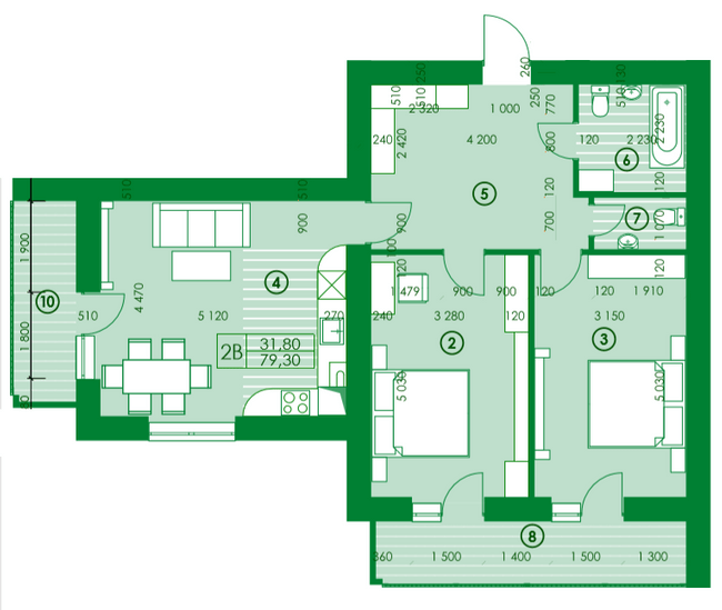 2-комнатная 79.3 м² в ЖК Квартал Парковый от 14 100 грн/м², г. Обухов