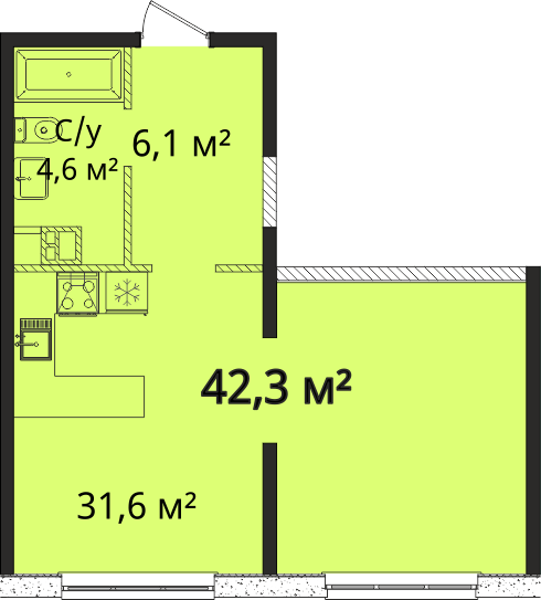 1-кімнатна 42.3 м² в Апарт-комплекс Літературний від 24 350 грн/м², Одеса