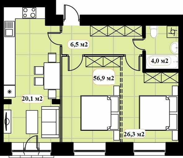 2-кімнатна 56.9 м² в ЖК Баск&Вілль від 16 600 грн/м², м. Ірпінь