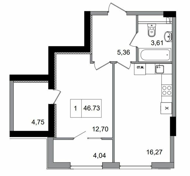 1-кімнатна 46.73 м² в ЖМ ARTVILLE від 22 250 грн/м², смт Авангард