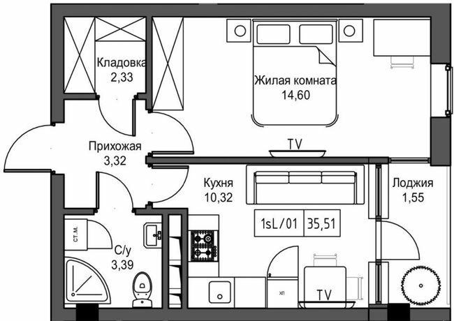 1-кімнатна 35.51 м² в ЖМ ARTVILLE від 23 650 грн/м², смт Авангард