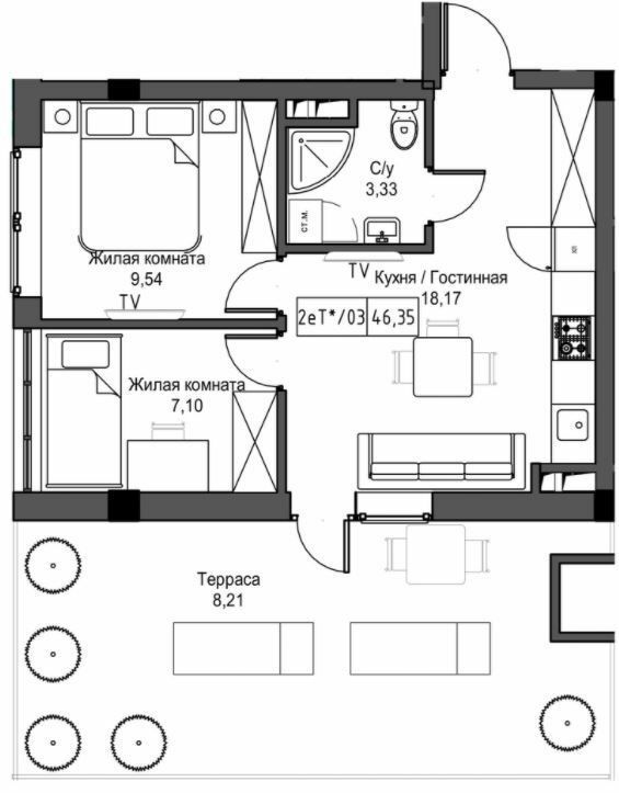 2-кімнатна 46.35 м² в ЖМ ARTVILLE від 17 950 грн/м², смт Авангард