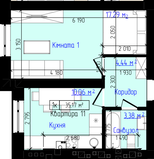 1-комнатная 35.17 м² в ЖК Viking Home от 16 500 грн/м², г. Ирпень