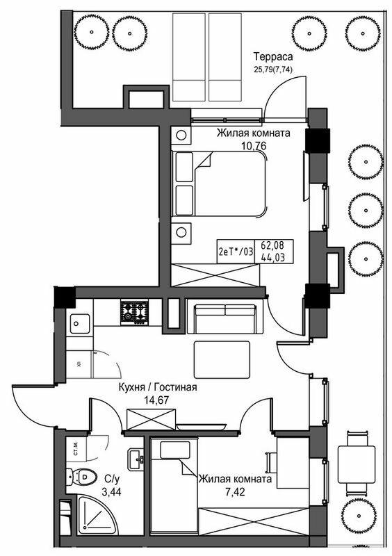 1-кімнатна 44.03 м² в ЖМ ARTVILLE від 17 800 грн/м², смт Авангард