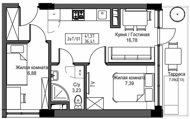 2-комнатная 36.41 м² в ЖГ ARTVILLE от 17 550 грн/м², пгт Авангард