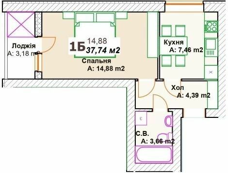 1-кімнатна 37.74 м² в ЖК Преміальний від 26 000 грн/м², м. Ірпінь