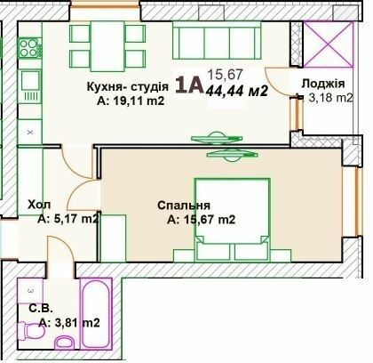 1-кімнатна 44.44 м² в ЖК Преміальний від 26 000 грн/м², м. Ірпінь