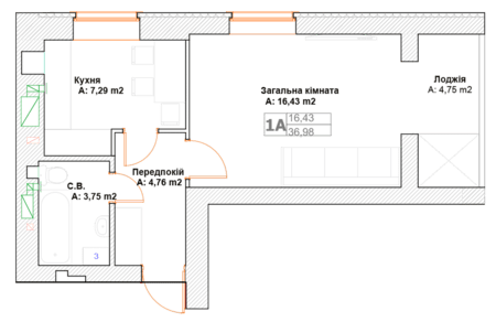 1-кімнатна 36.96 м² в ЖК Фортуна-2 від 20 800 грн/м², м. Ірпінь