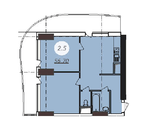 2-комнатная 56.7 м² в ЖК Emporium Tower от застройщика, Одесса