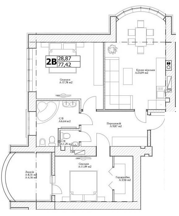 2-комнатная 77.42 м² в ЖК Паркова Оселя от 21 000 грн/м², г. Буча