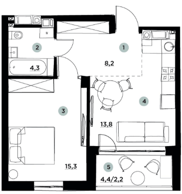 1-комнатная 43.8 м² в ЖК PARKTOWN от 18 500 грн/м², пгт Гостомель