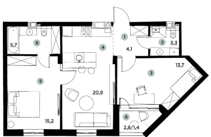 2-кімнатна 64.3 м² в ЖК PARKTOWN від 19 500 грн/м², смт Гостомель