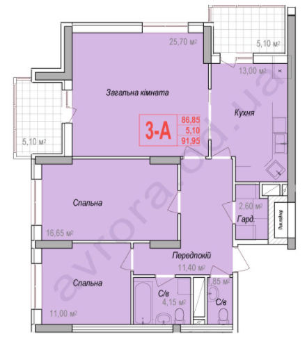 3-комнатная 91.95 м² в ЖК Аврора от 20 700 грн/м², Одесса