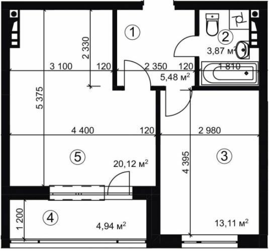 1-комнатная 45.05 м² в ЖК Сырецкий парк 2 от 33 050 грн/м², Киев