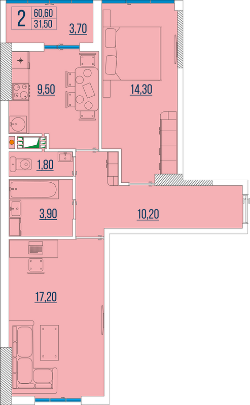 2-комнатная 60.6 м² в ЖК Бульвар Акаций от 23 700 грн/м², Одесса