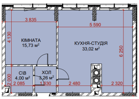 1-комнатная 56.01 м² в ЖК Riverside от 34 500 грн/м², с. Погребы