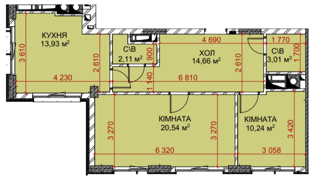 2-комнатная 64.49 м² в ЖК Riverside от 28 500 грн/м², с. Погребы