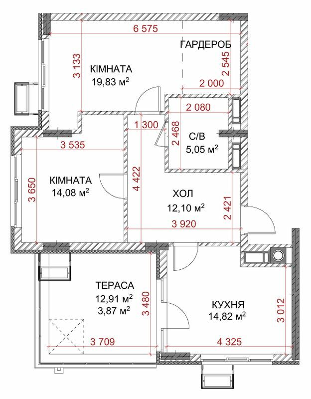 2-кімнатна 69.75 м² в ЖК Riverside від 24 000 грн/м², с. Погреби