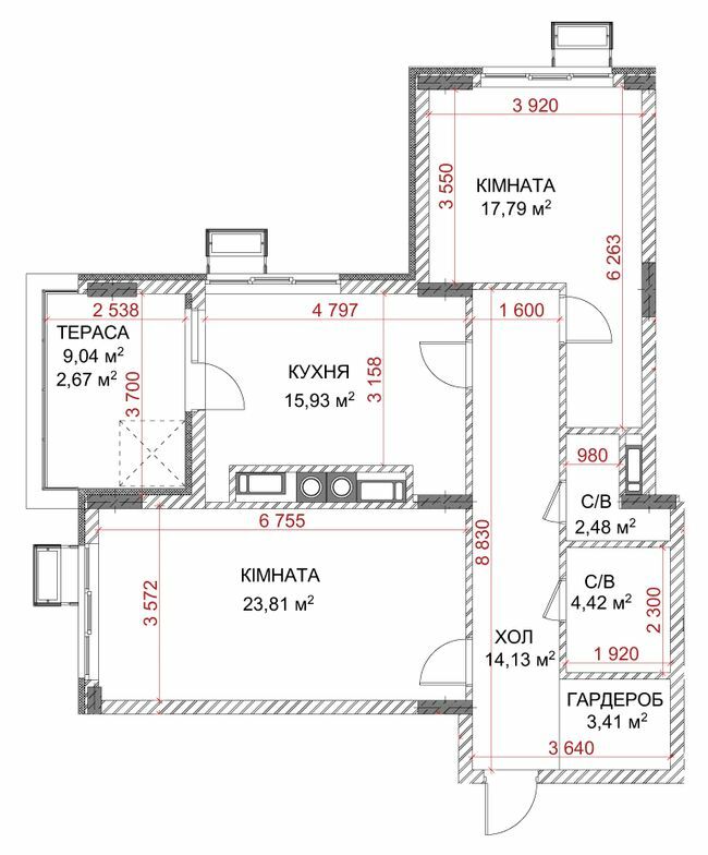 2-кімнатна 86.64 м² в ЖК Riverside від 16 650 грн/м², с. Погреби