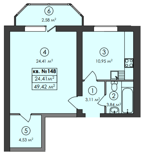 1-кімнатна 49.42 м² в ЖК Family-2 від 18 100 грн/м², с. Гатне