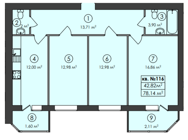 3-комнатная 78.14 м² в ЖК Family-2 от 26 550 грн/м², с. Гатное