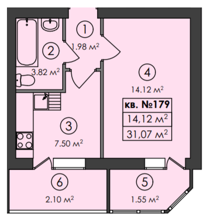 1-комнатная 31.07 м² в ЖК Family-2 от 18 100 грн/м², с. Гатное