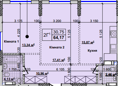 2-кімнатна 64.17 м² в ЖК Нові Теремки від 18 500 грн/м², с. Новосілки