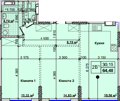 2-комнатная 64.4 м² в ЖК Новые Теремки от 18 500 грн/м², с. Новоселки