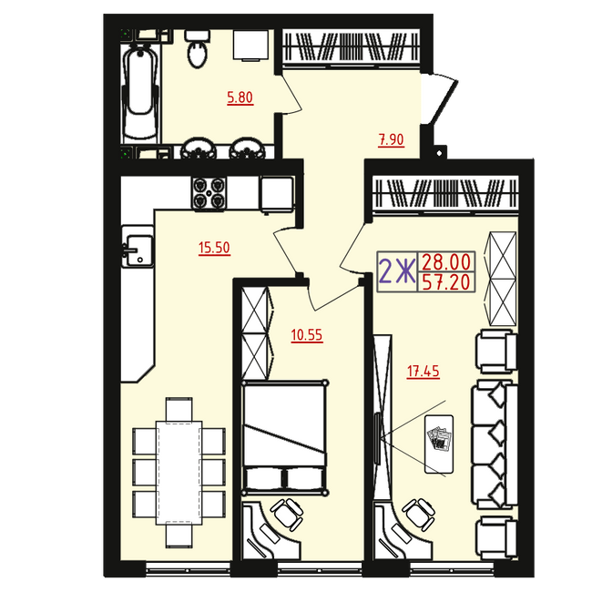 2-кімнатна 57.2 м² в ЖМ Острови від 17 000 грн/м², Одеса