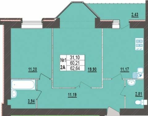 2-комнатная 62.64 м² в ЖК Левада Новая от 18 300 грн/м², Хмельницкий