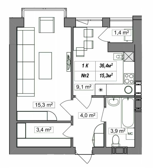 1-комнатная 36.4 м² в ЖК Гудвил от 24 250 грн/м², с. Хотов