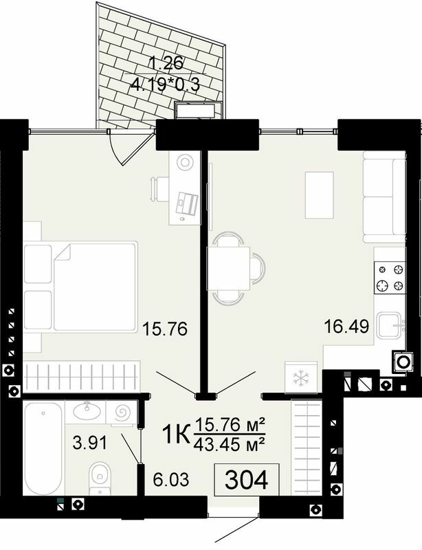 1-комнатная 43.45 м² в ЖК City Lake от 22 500 грн/м², с. Шевченково