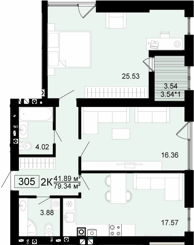 2-комнатная 79.34 м² в ЖК City Lake от 19 500 грн/м², с. Шевченково