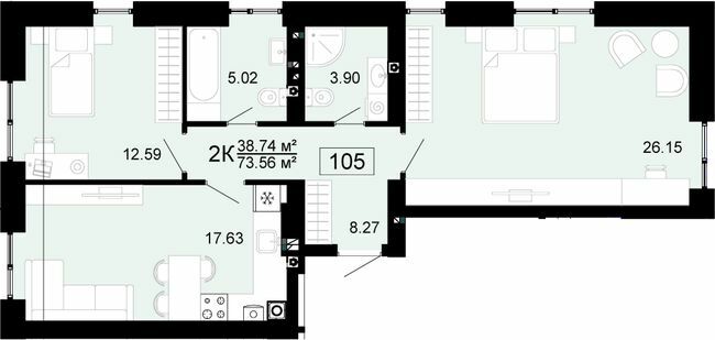 2-комнатная 73.56 м² в ЖК City Lake от 17 500 грн/м², с. Шевченково