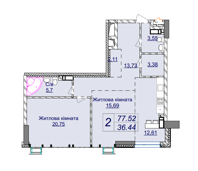 2-комнатная 77.52 м² в ЖК Новопечерские Липки от 74 655 грн/м², Киев