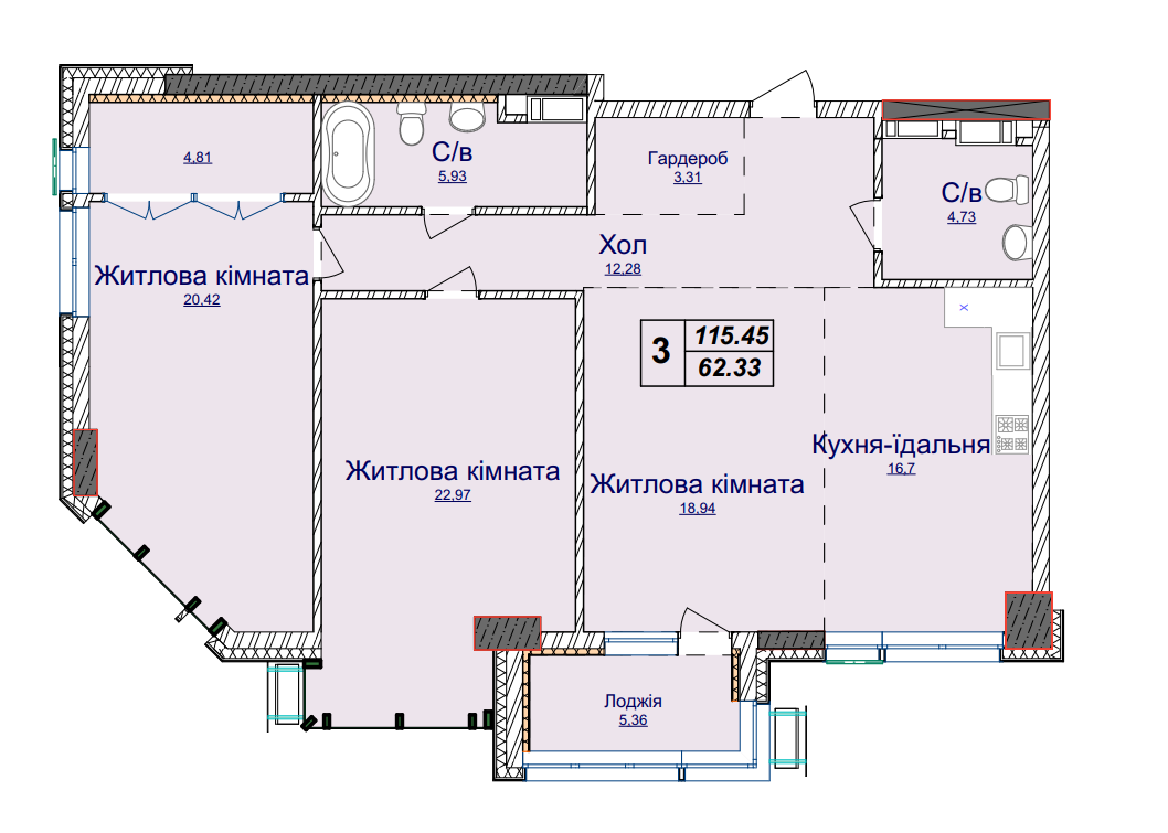 3-комнатная 115.45 м² в ЖК Новопечерские Липки от 74 655 грн/м², Киев