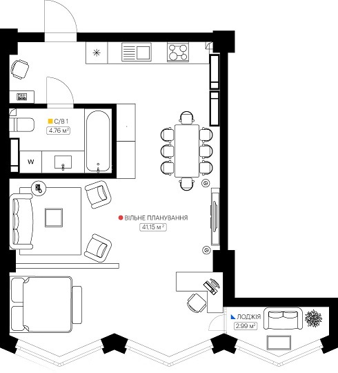 1-комнатная 48.9 м² в ЖК KYIVPROEKT City Space от 118 297 грн/м², Киев