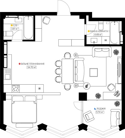 2-комнатная 68.74 м² в ЖК KYIVPROEKT City Space от 115 953 грн/м², Киев